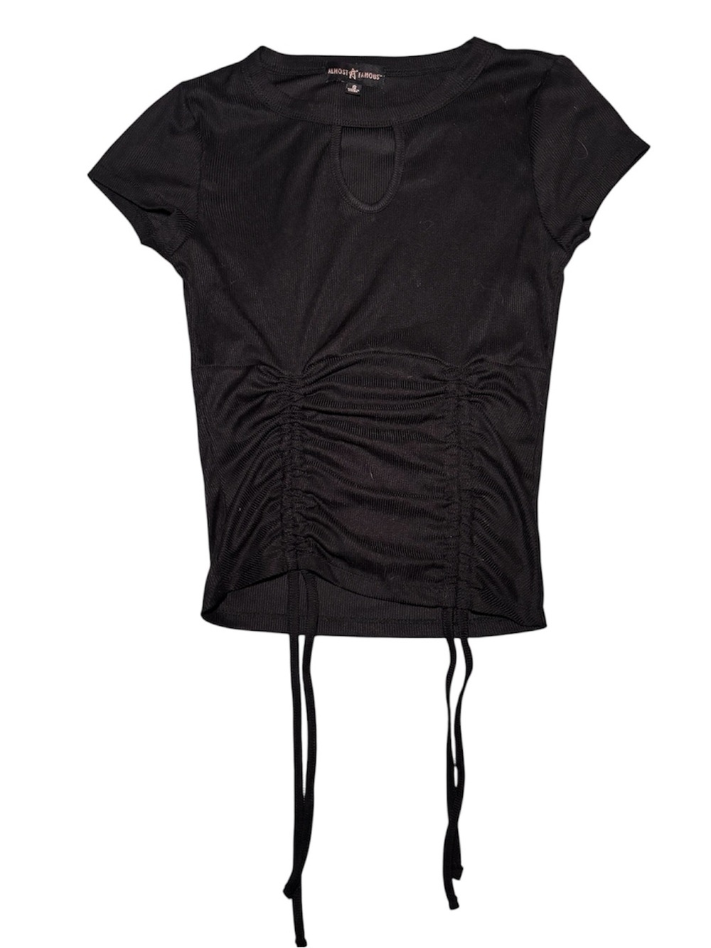 Black Ruched Tie-Front Tee